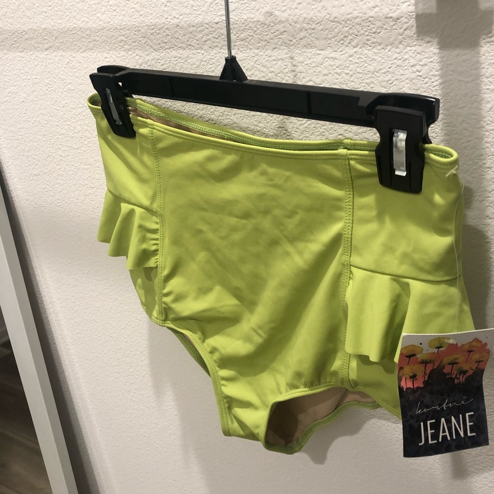 NWT Kortni Jeane lime green ruffle swim bottoms
